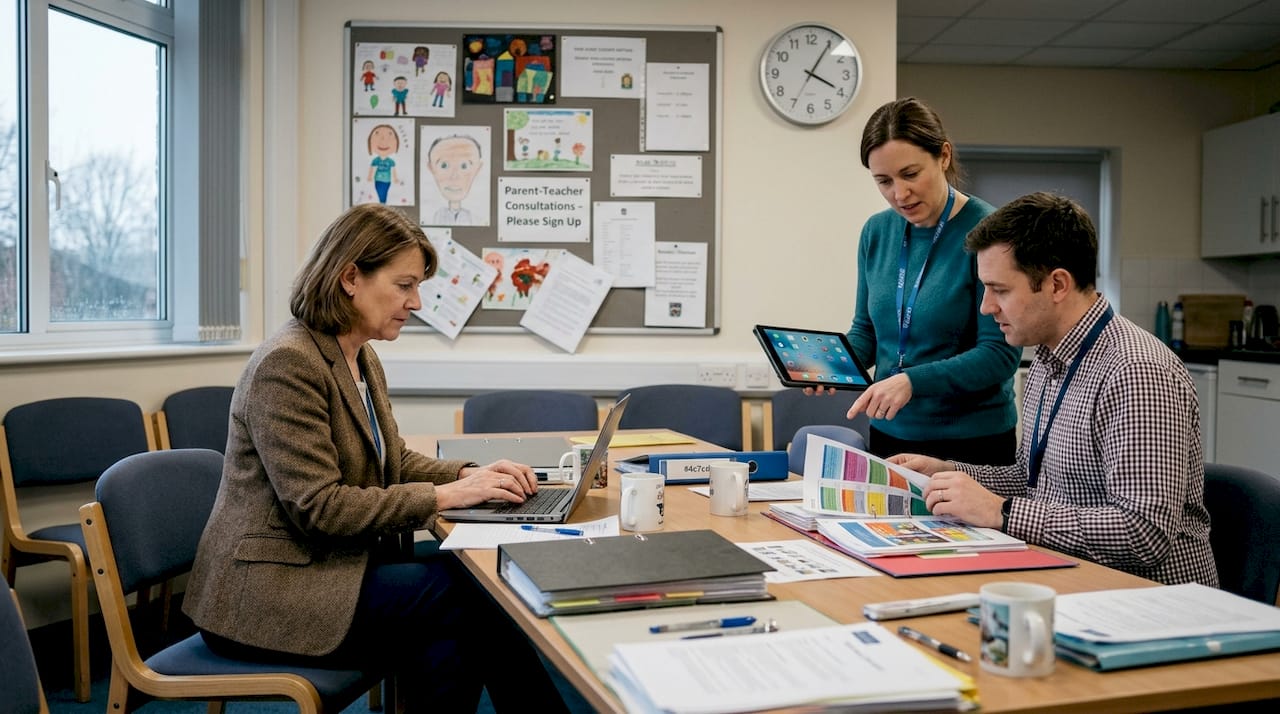 School staff discuss technology integration strategy