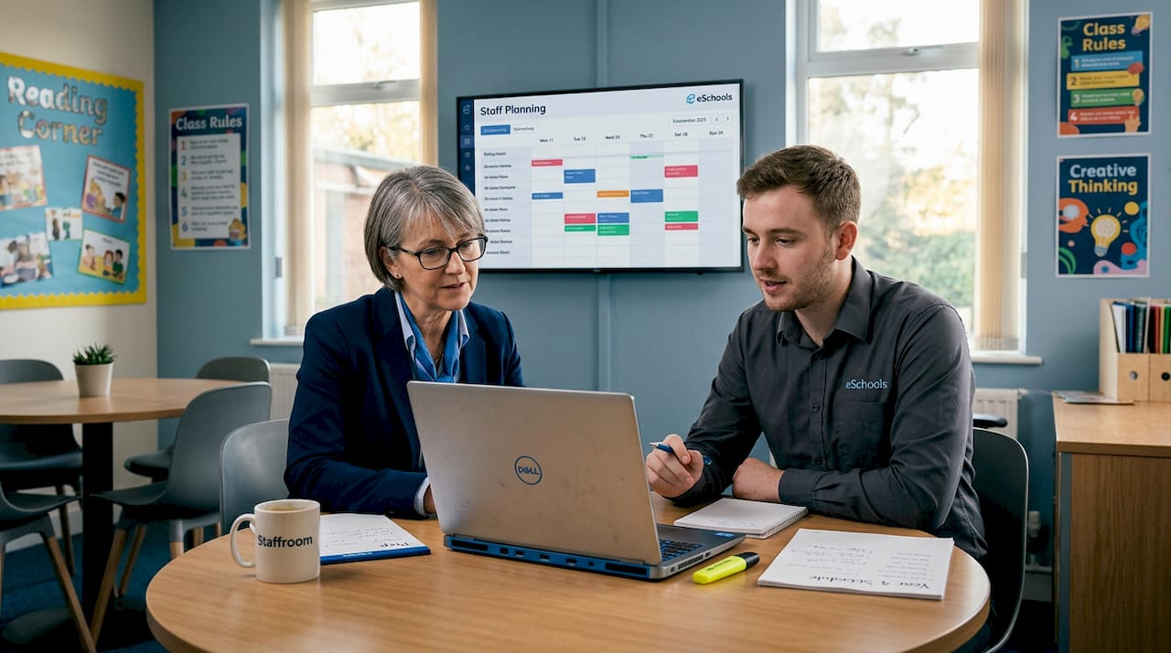School staff collaborate using digital software